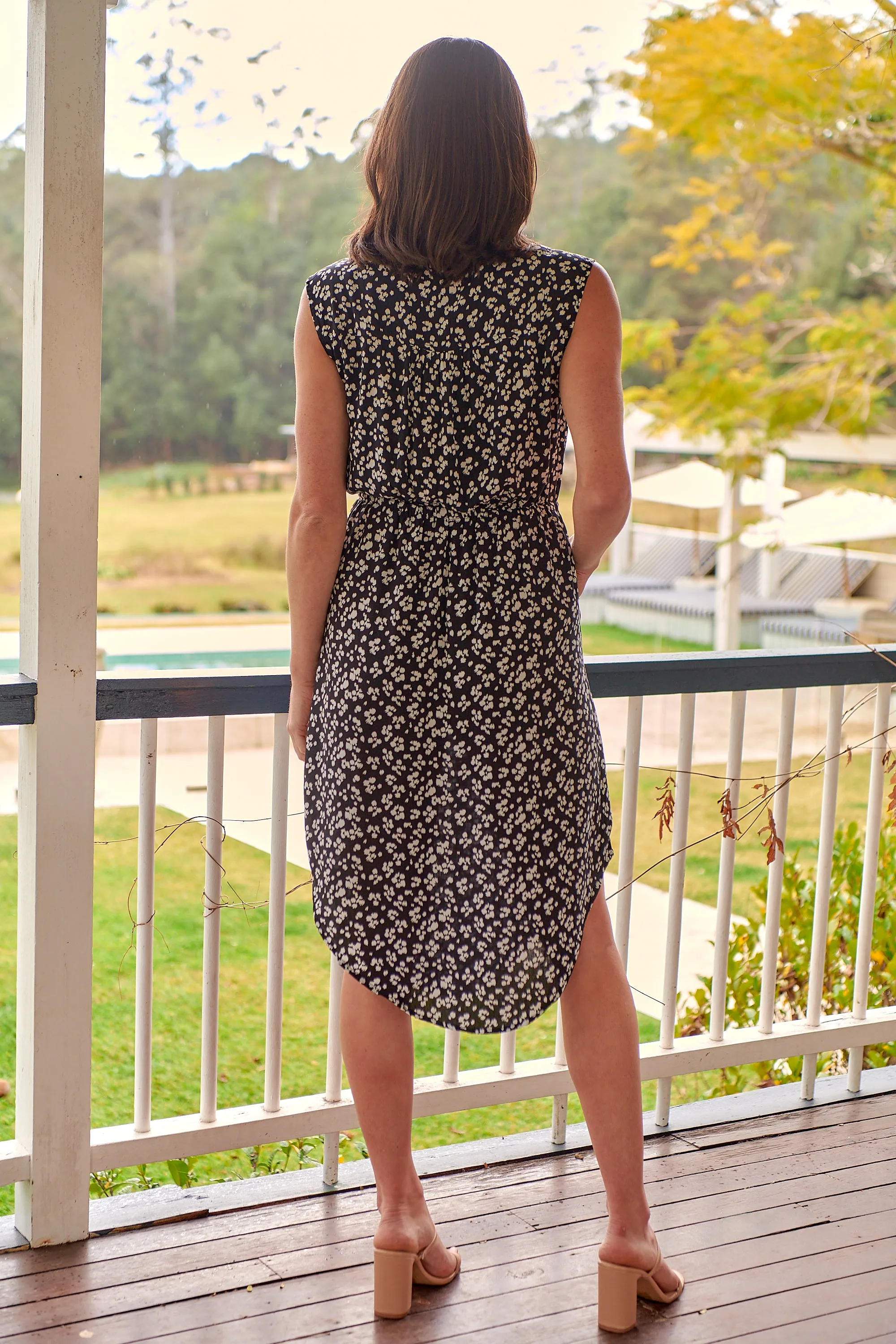 Cleo Midi Navy Floral Zip Front Dress