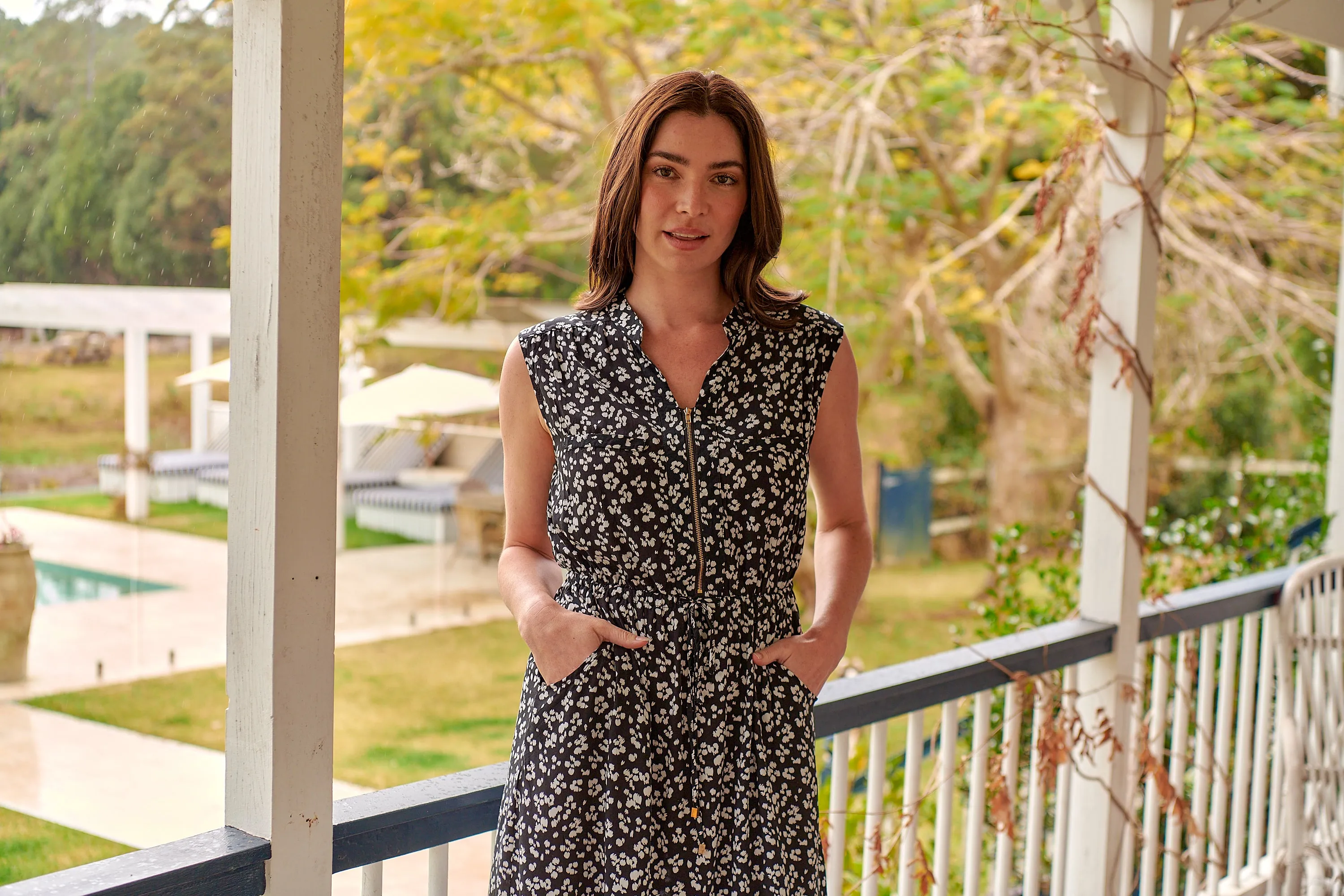 Cleo Midi Navy Floral Zip Front Dress