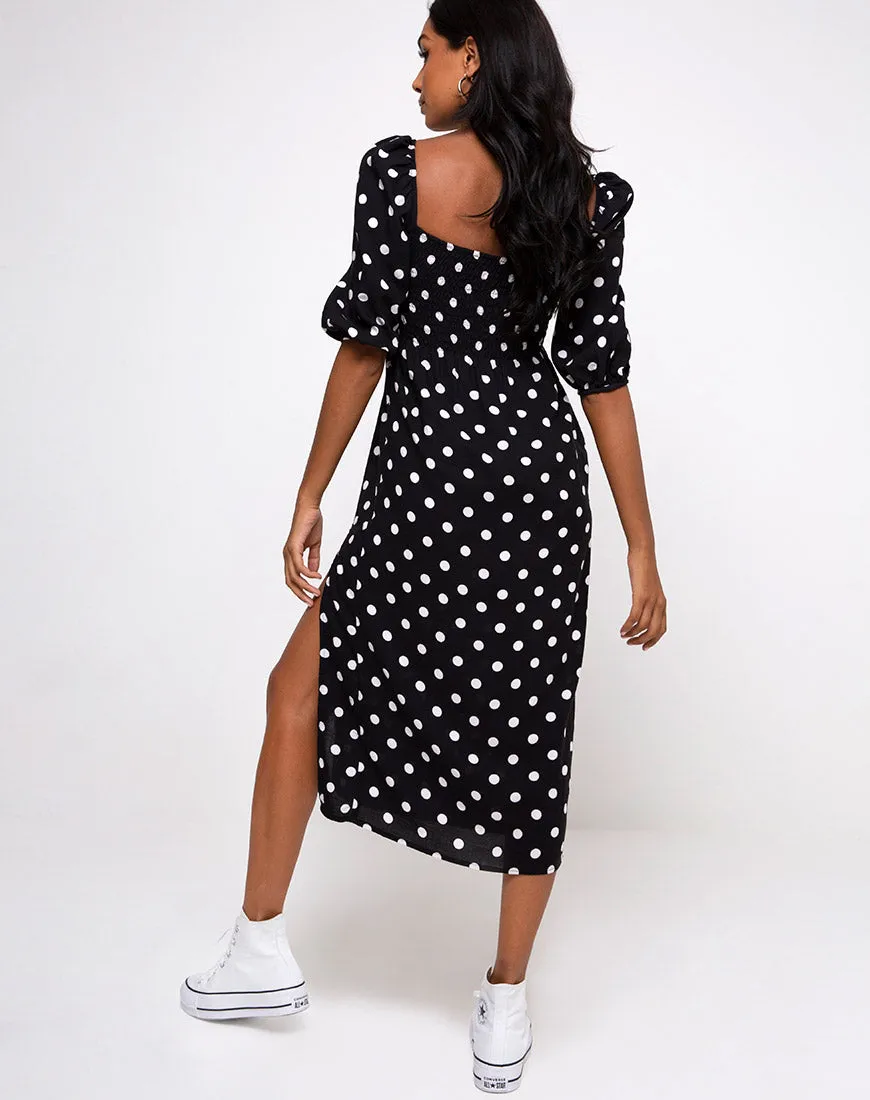 Deloya Midi Dress in 80's Polka Black