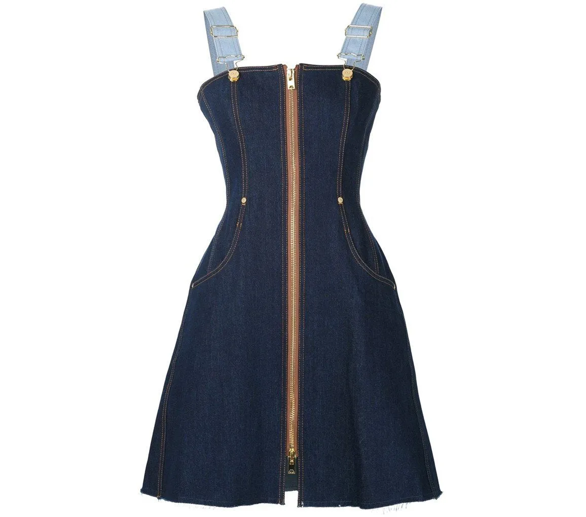 DENIM MINI STRUCTURED OVERALL DRESS