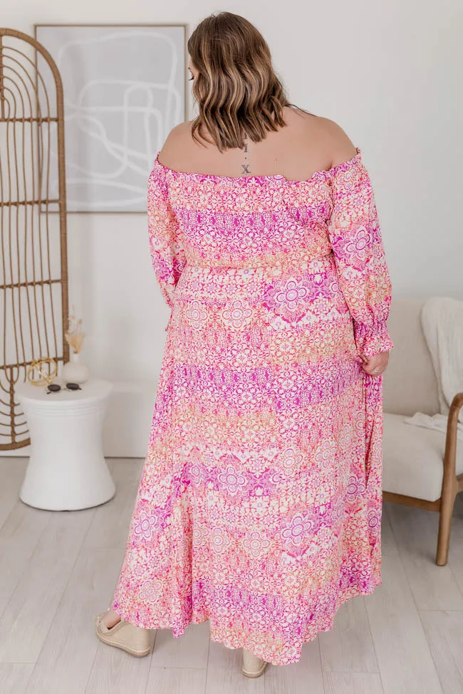 Dynamic Love Pink Printed Off The Shoulder Maxi Dress FINAL SALE