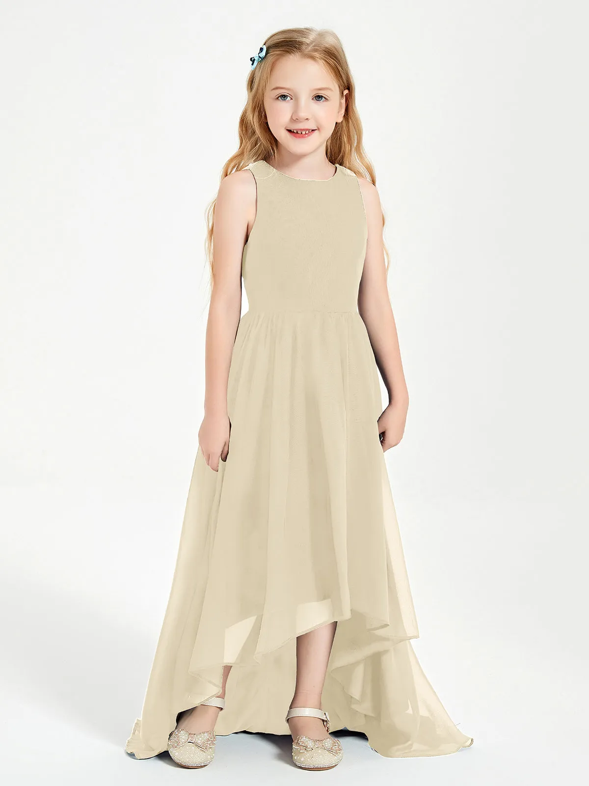 Exquisite Asymmetrical Junior Bridesmaid Dresses Scoop Neck Champagne