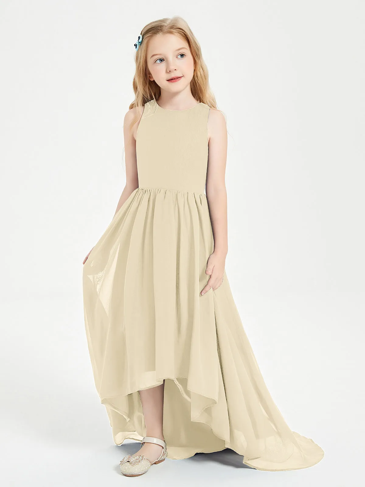 Exquisite Asymmetrical Junior Bridesmaid Dresses Scoop Neck Champagne