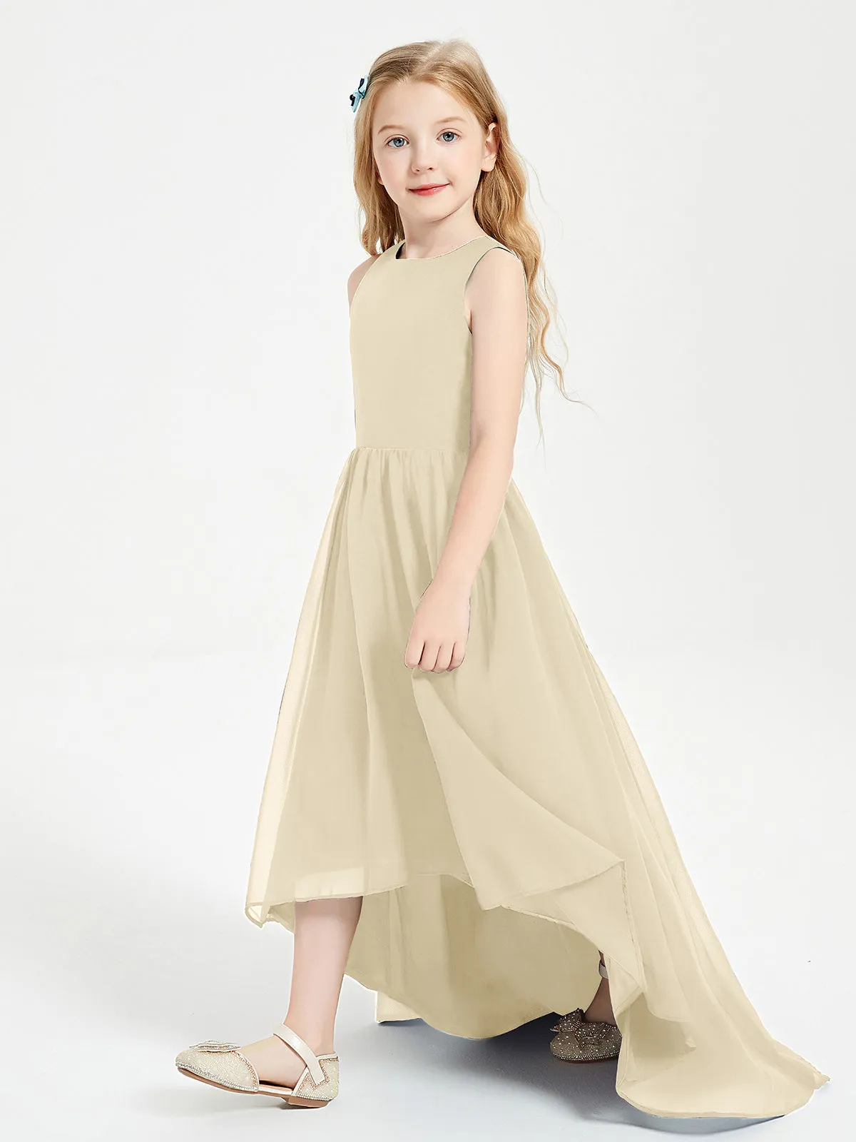 Exquisite Asymmetrical Junior Bridesmaid Dresses Scoop Neck Champagne