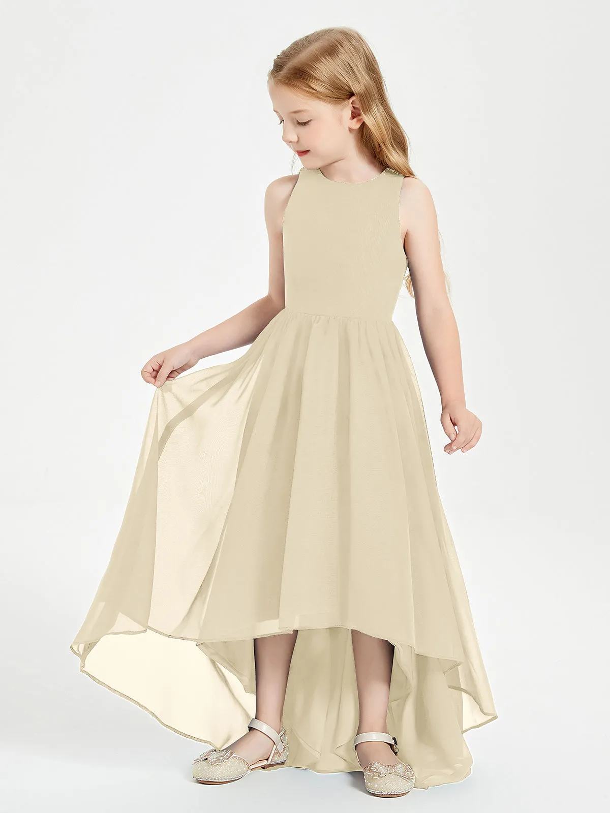 Exquisite Asymmetrical Junior Bridesmaid Dresses Scoop Neck Champagne