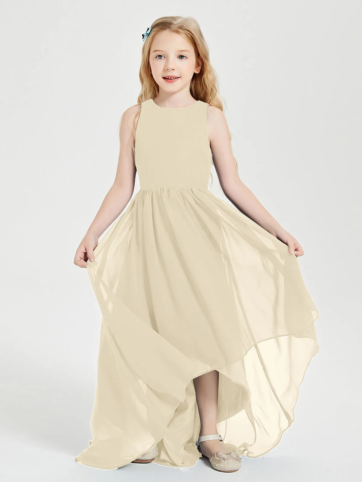 Exquisite Asymmetrical Junior Bridesmaid Dresses Scoop Neck Champagne