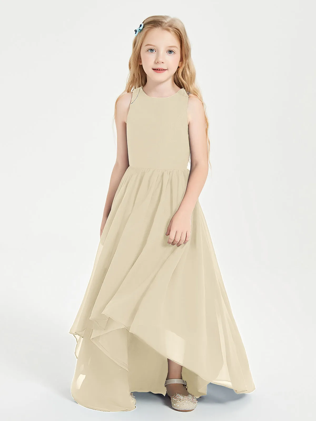 Exquisite Asymmetrical Junior Bridesmaid Dresses Scoop Neck Champagne