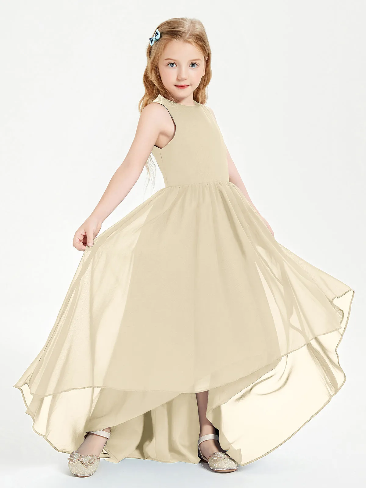 Exquisite Asymmetrical Junior Bridesmaid Dresses Scoop Neck Champagne