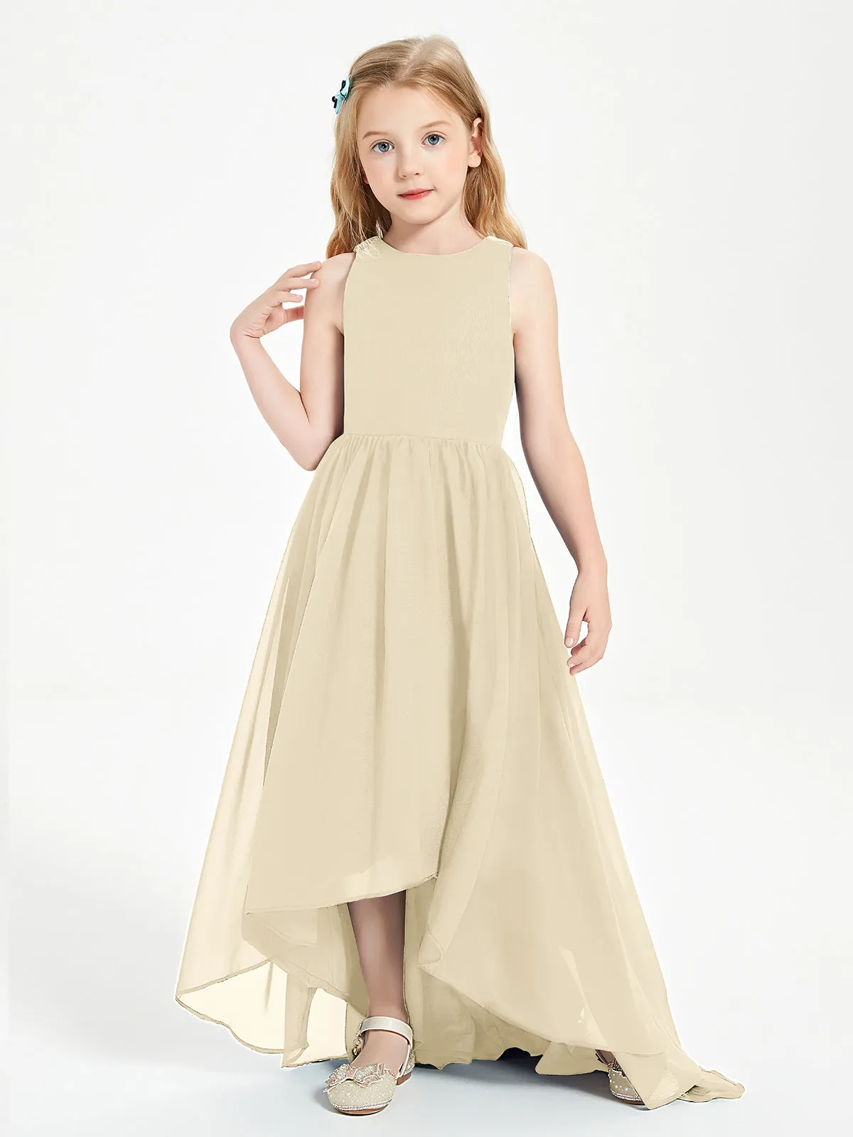 Exquisite Asymmetrical Junior Bridesmaid Dresses Scoop Neck Champagne