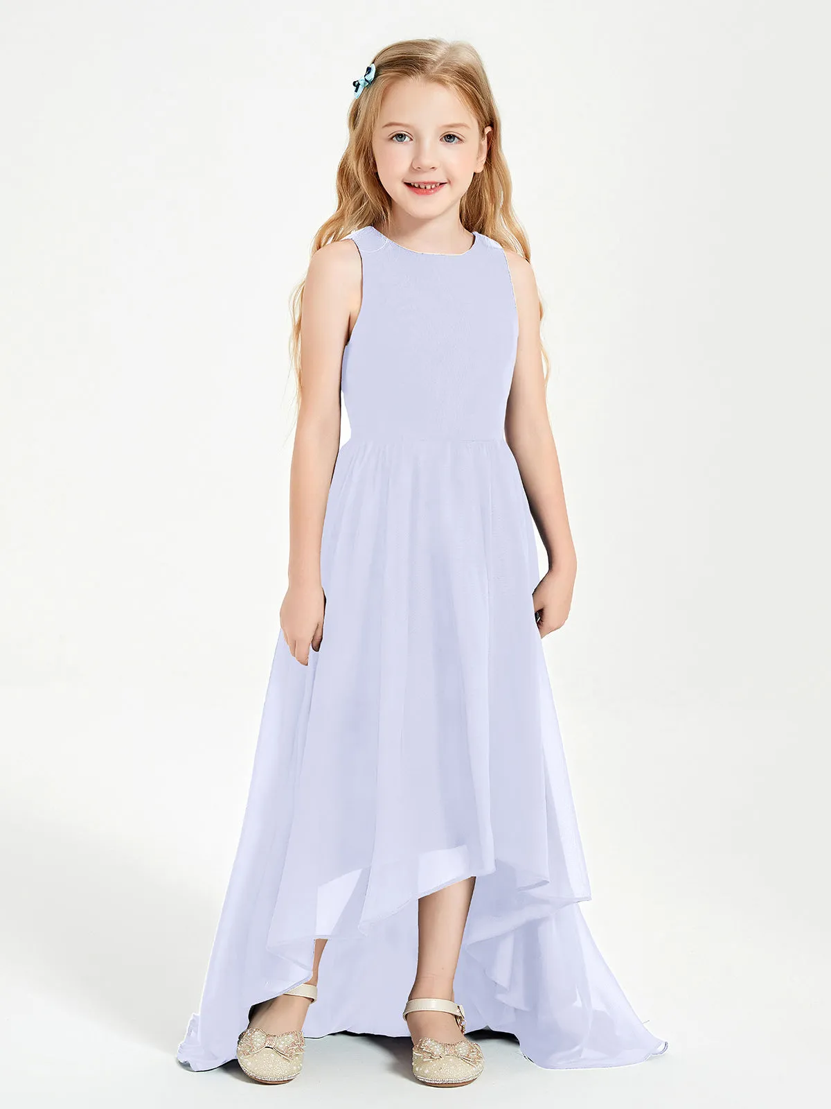 Exquisite Asymmetrical Junior Bridesmaid Dresses Scoop Neck Lavender