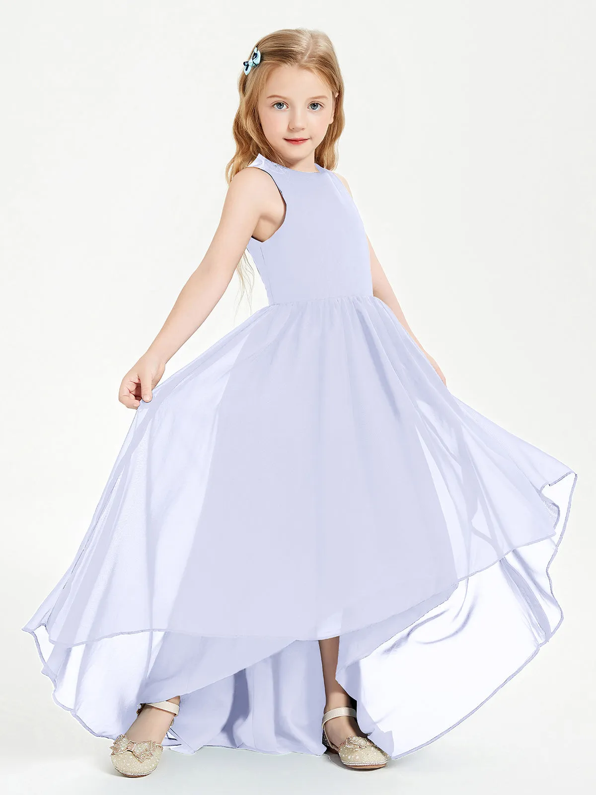 Exquisite Asymmetrical Junior Bridesmaid Dresses Scoop Neck Lavender