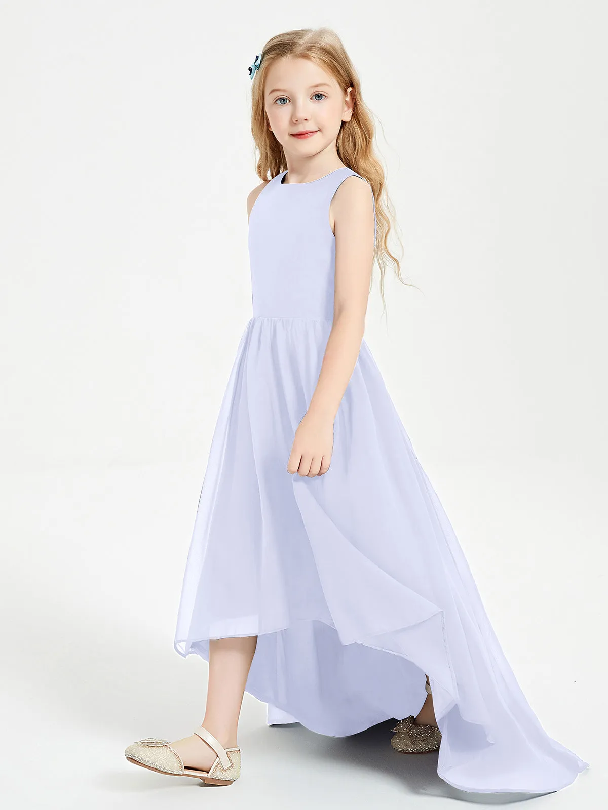 Exquisite Asymmetrical Junior Bridesmaid Dresses Scoop Neck Lavender