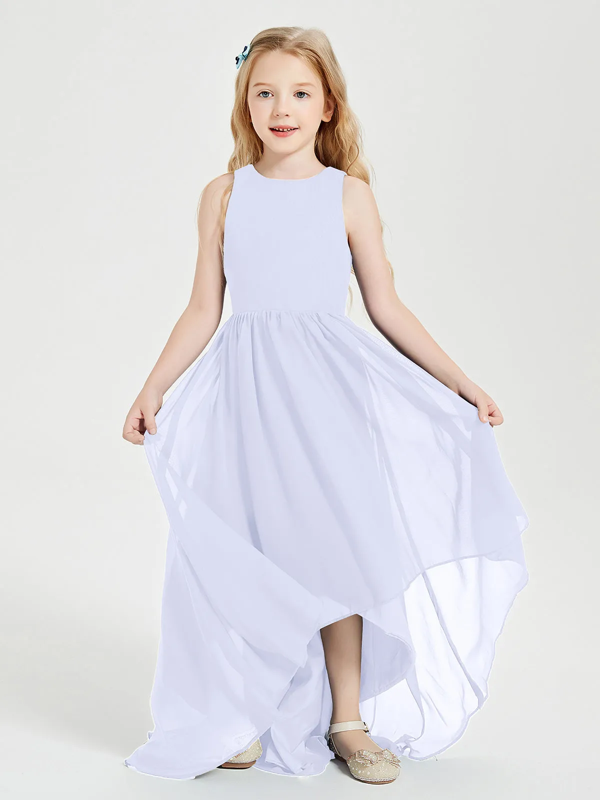 Exquisite Asymmetrical Junior Bridesmaid Dresses Scoop Neck Lavender