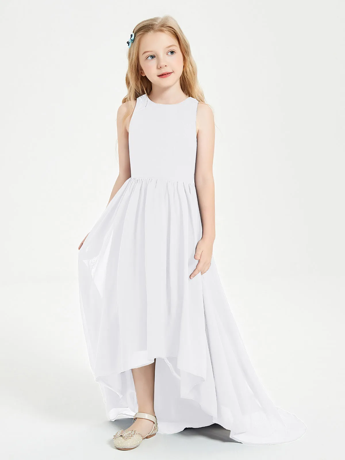 Exquisite Asymmetrical Junior Bridesmaid Dresses Scoop Neck White