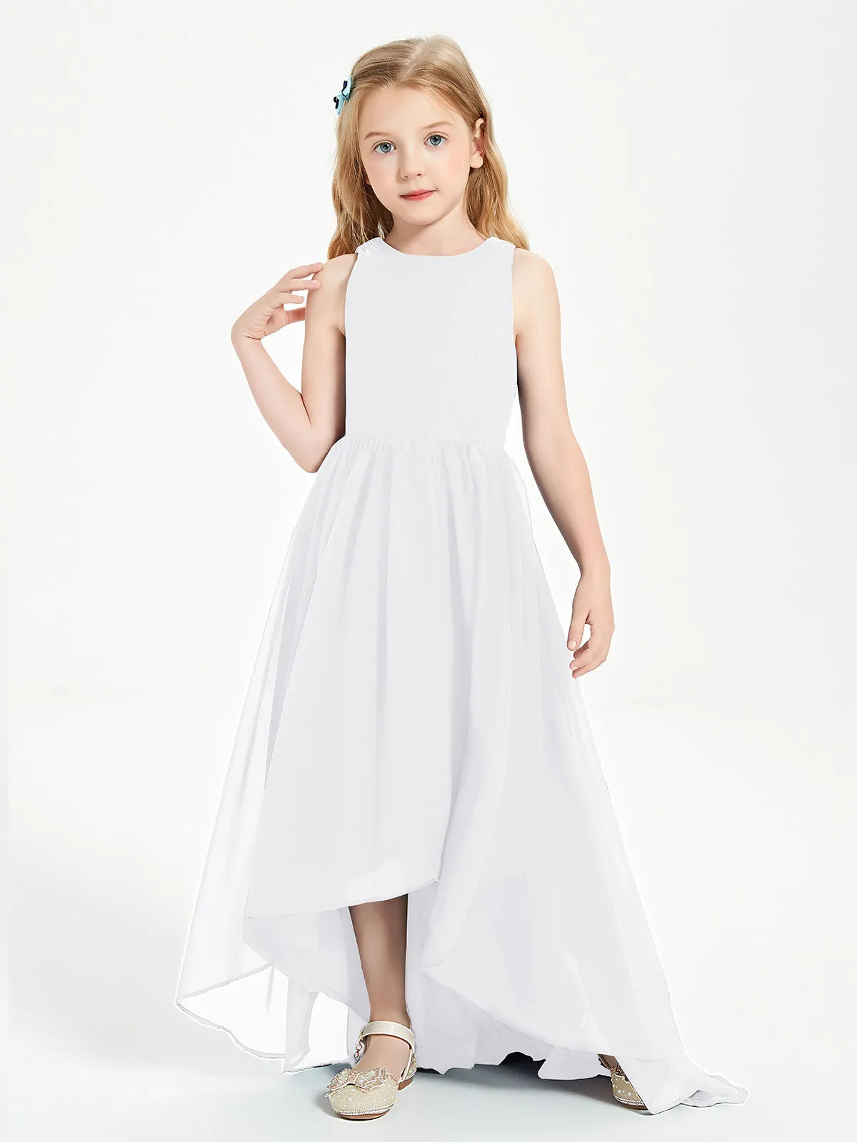 Exquisite Asymmetrical Junior Bridesmaid Dresses Scoop Neck White