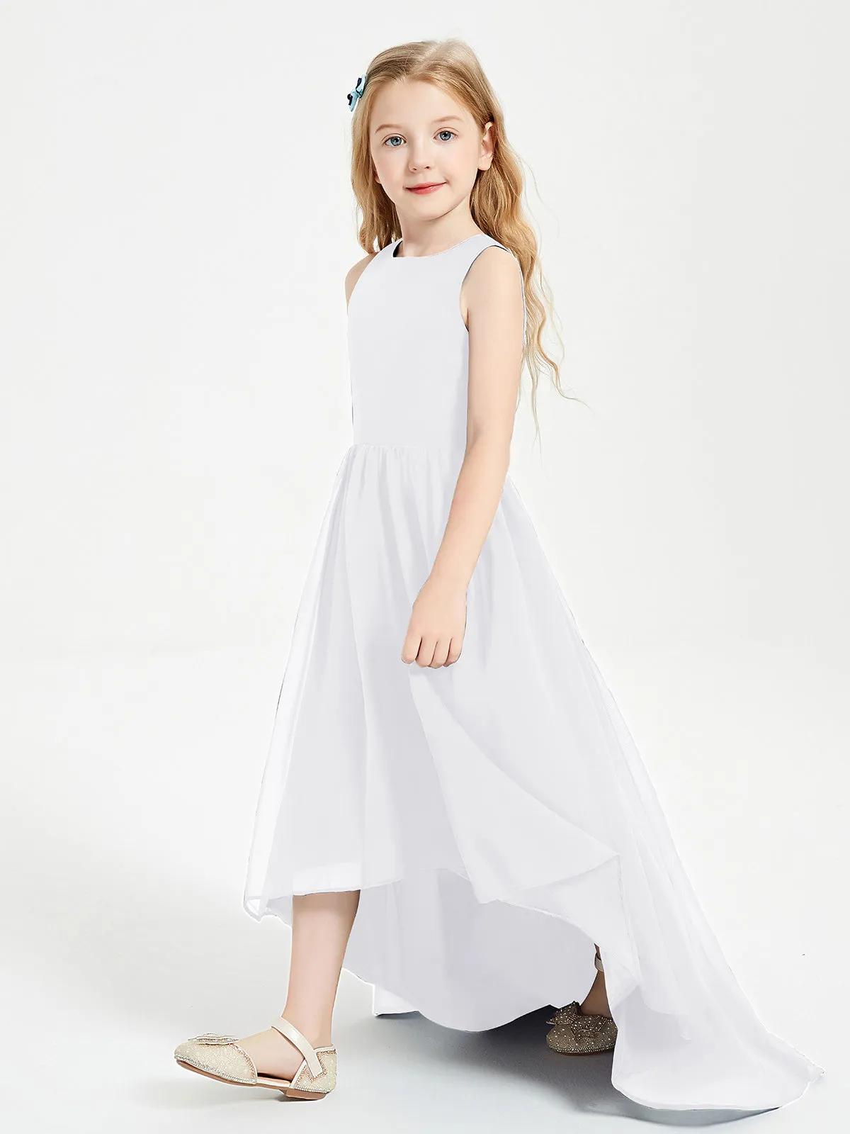 Exquisite Asymmetrical Junior Bridesmaid Dresses Scoop Neck White