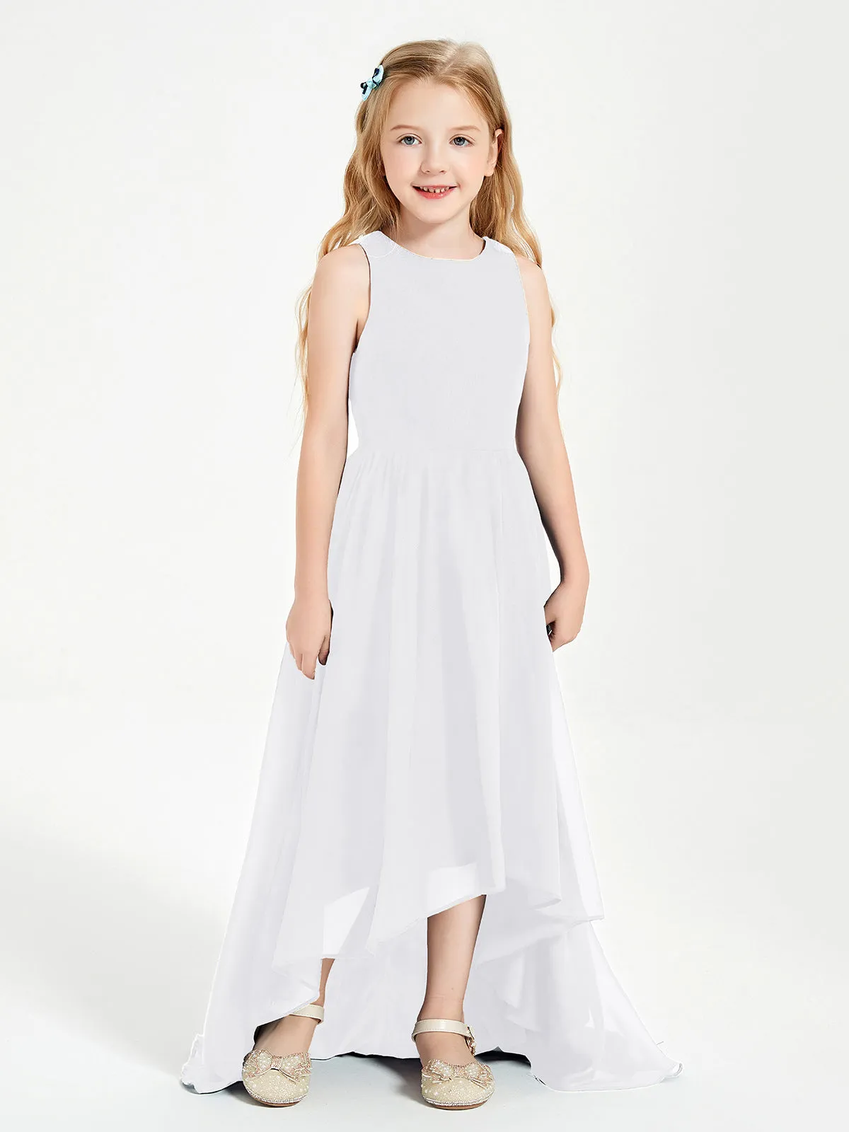 Exquisite Asymmetrical Junior Bridesmaid Dresses Scoop Neck White