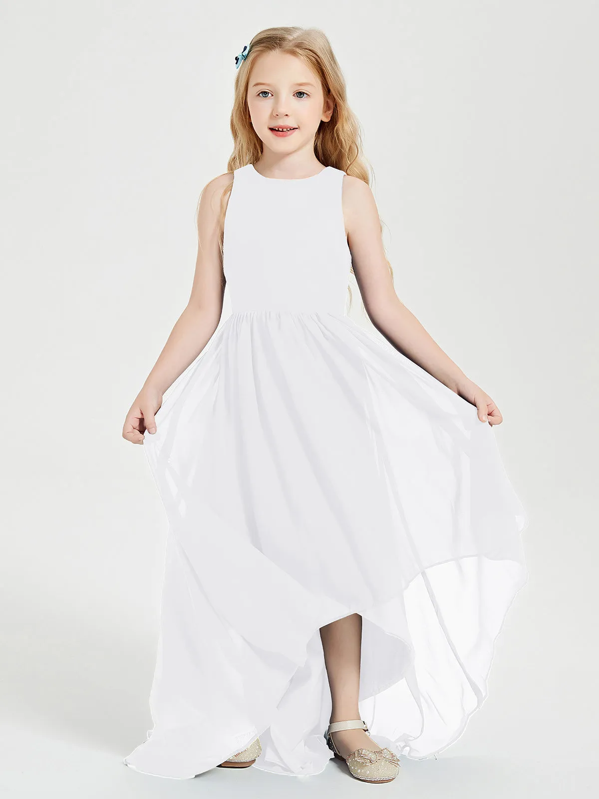 Exquisite Asymmetrical Junior Bridesmaid Dresses Scoop Neck White