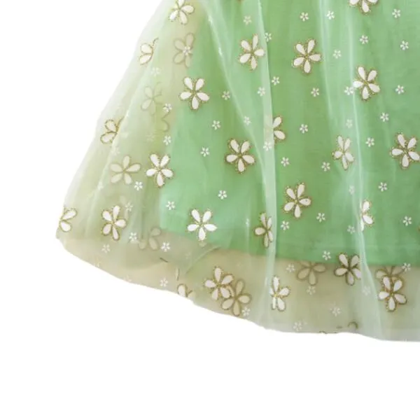 Glitter Floral Mesh Dress Green