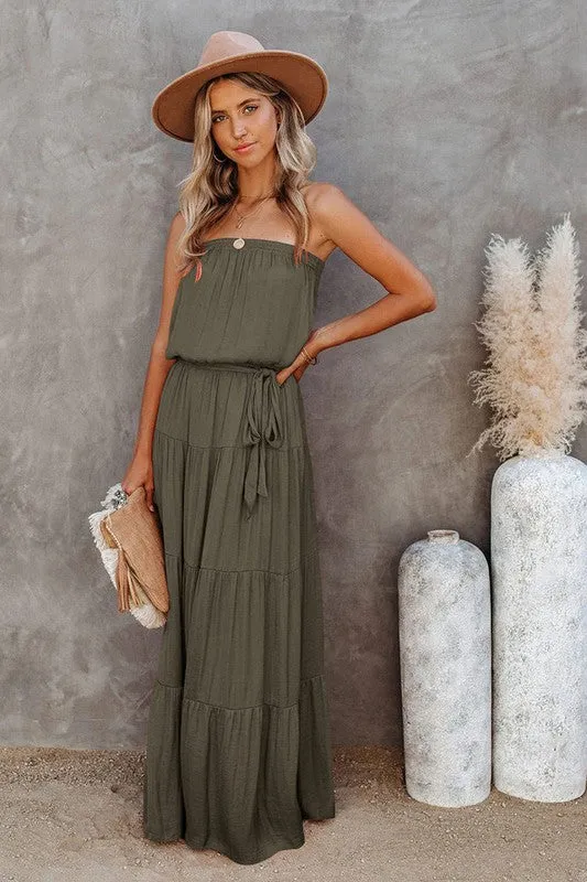 Green Maxi Dress With A Tie Waist