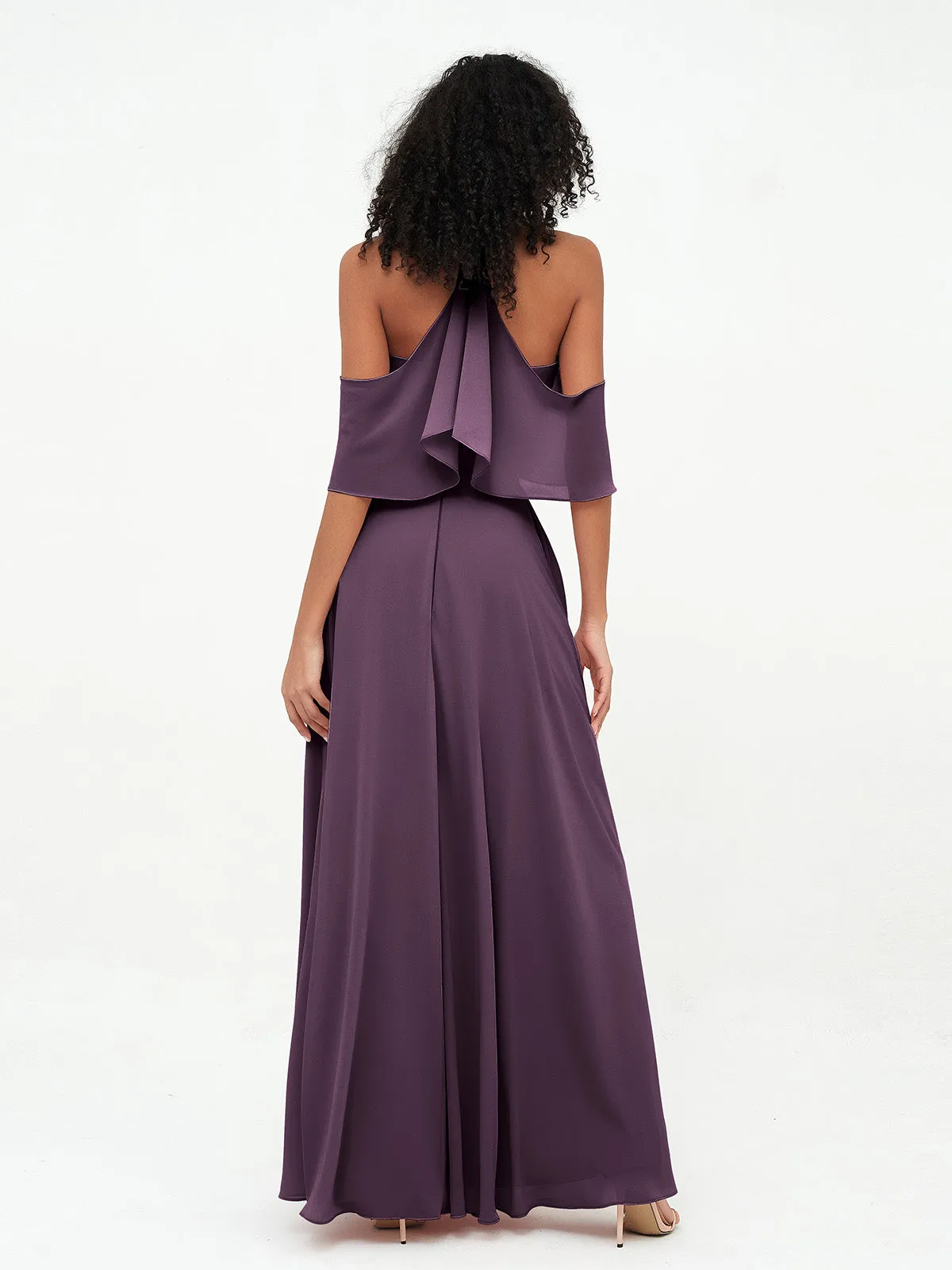 Halter Off the Shoulder Max Dresses with Pockets-Plum