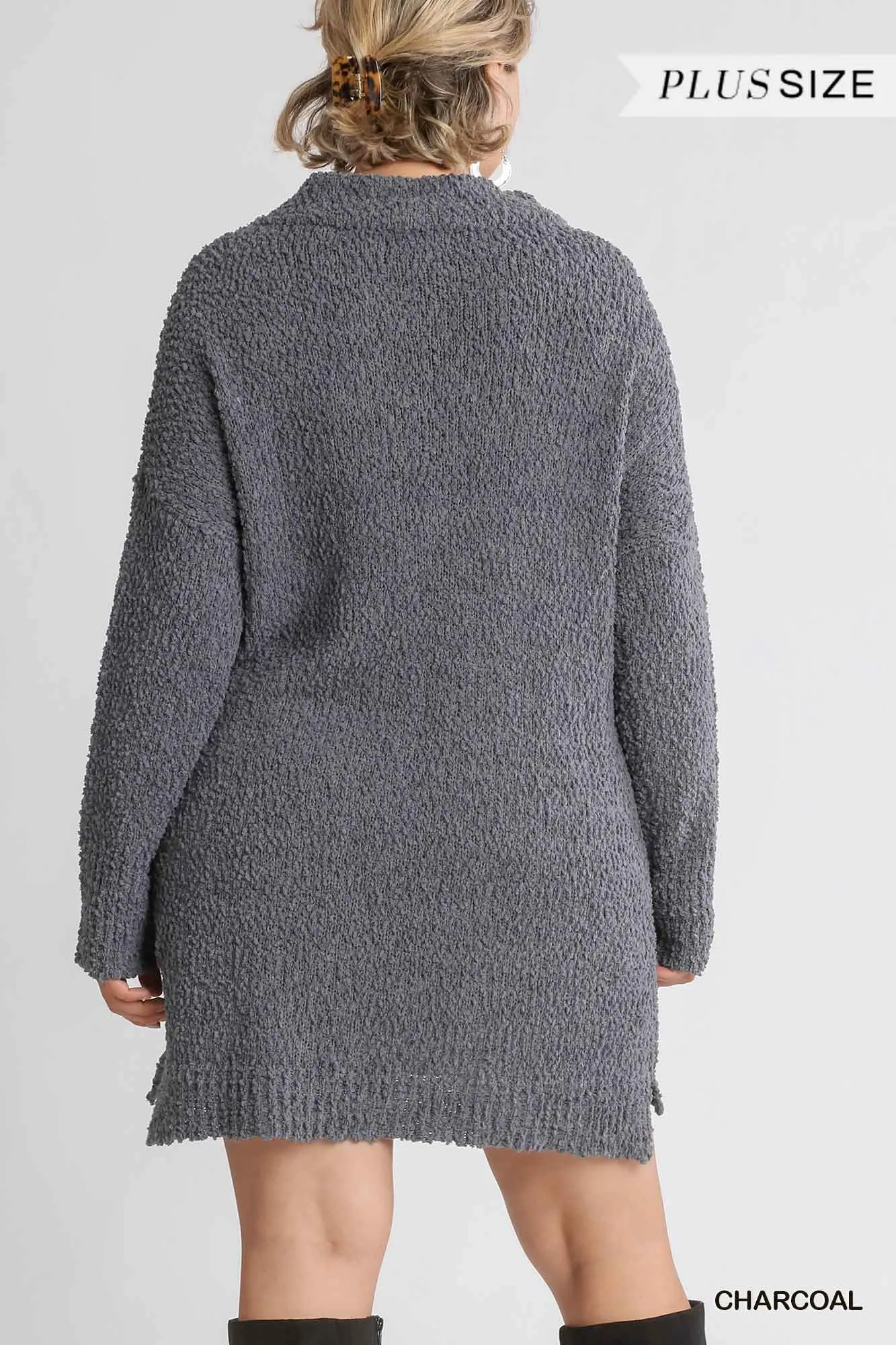 High Cowl Neck Bouclé Long Sleeve Sweater Dress | Plus