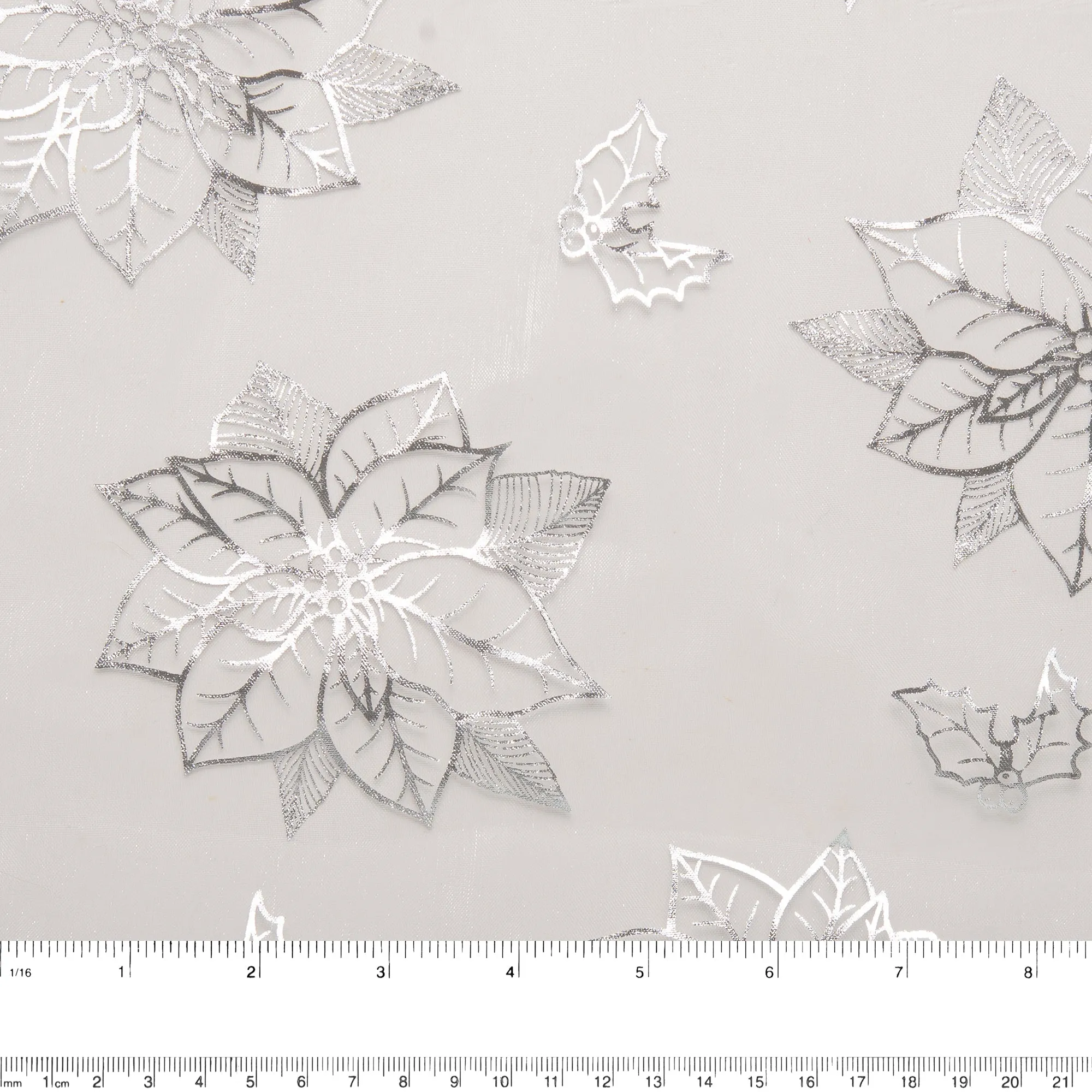 Holiday Organza Foil - Poinsettia - White / Silver