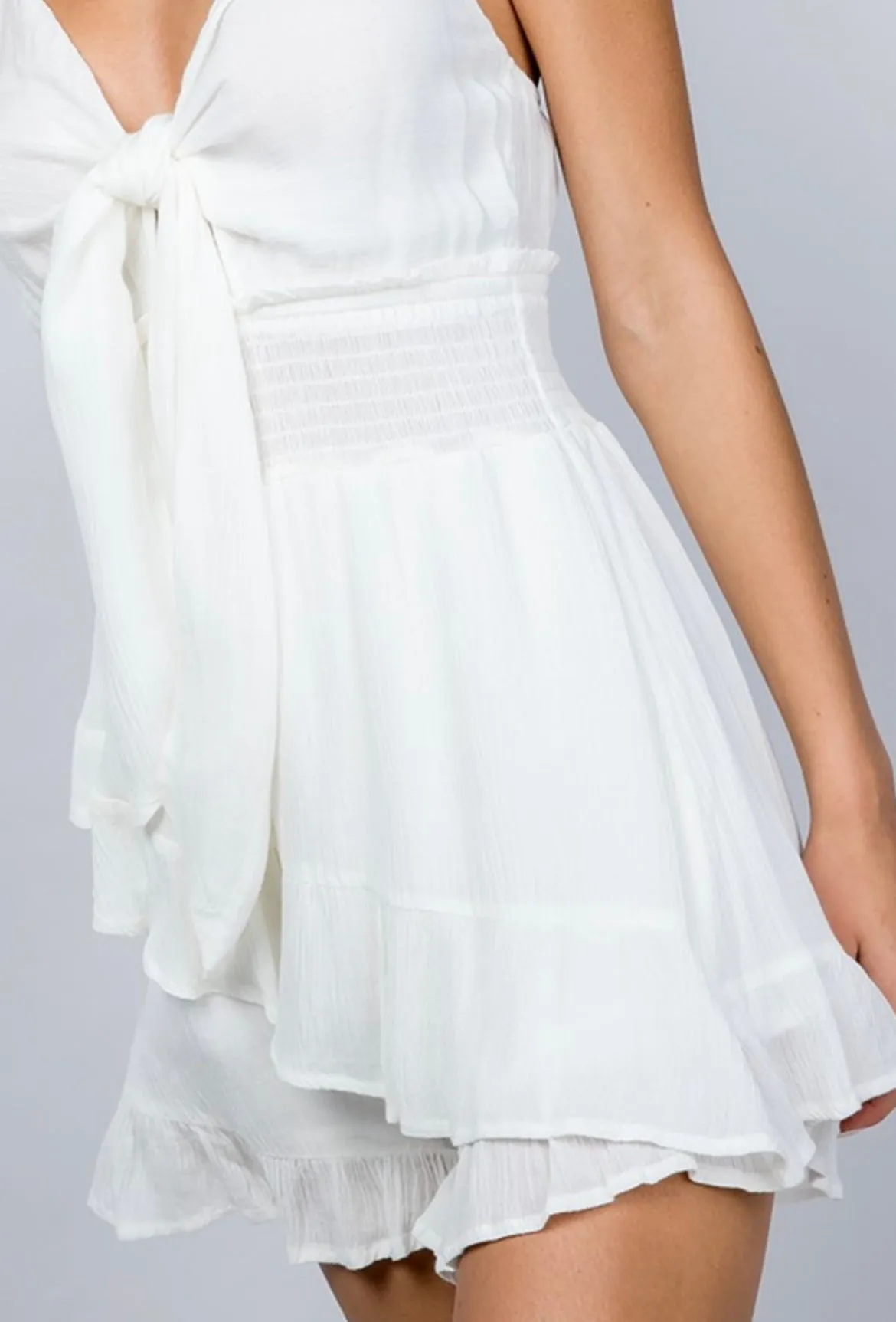 Jaclyn Smocked Ruffle Romper: Off White