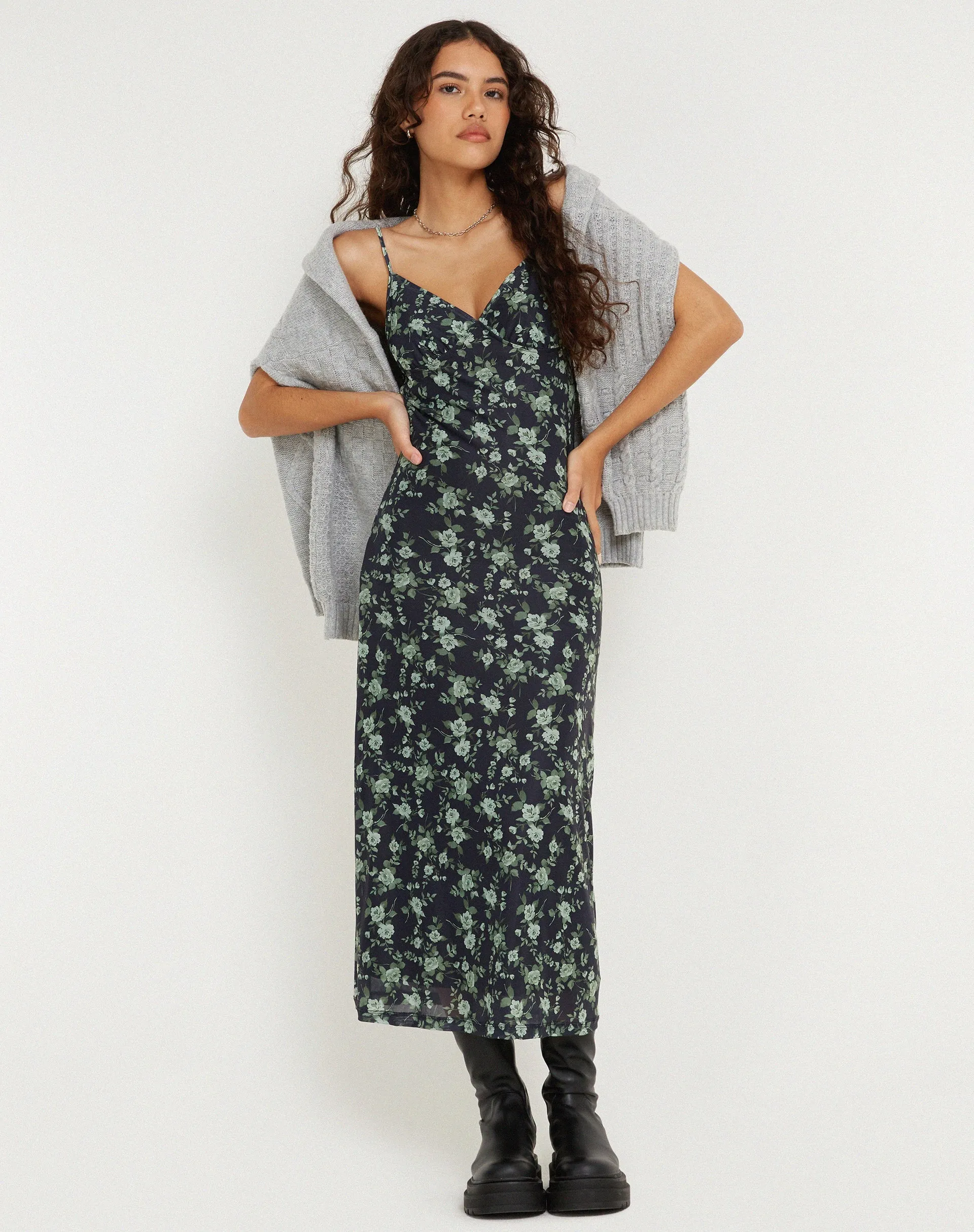 Kalana Midi Dress in Pretty Floral Green