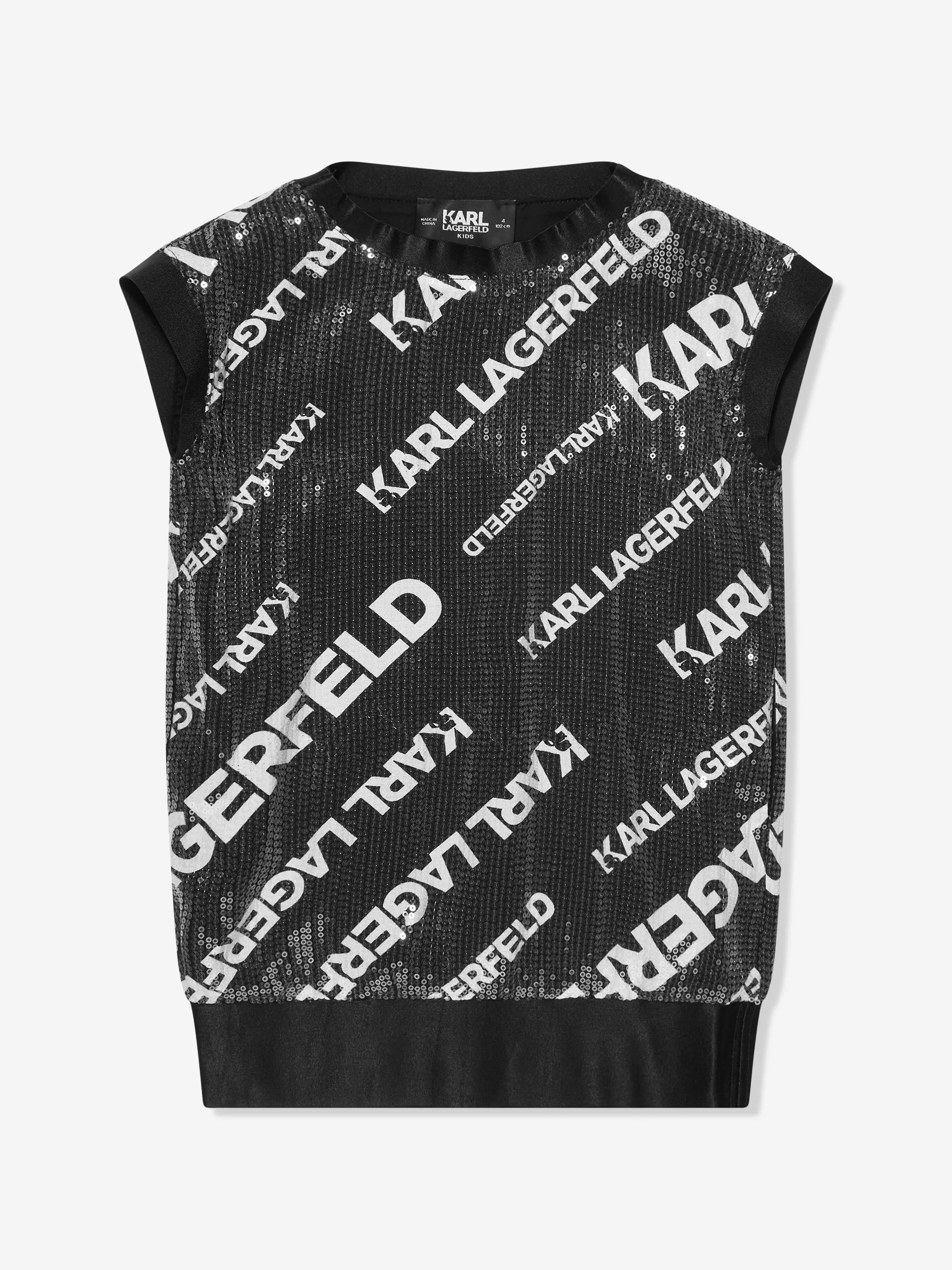 Karl Lagerfeld Girls Sequin Logo Dress in Black