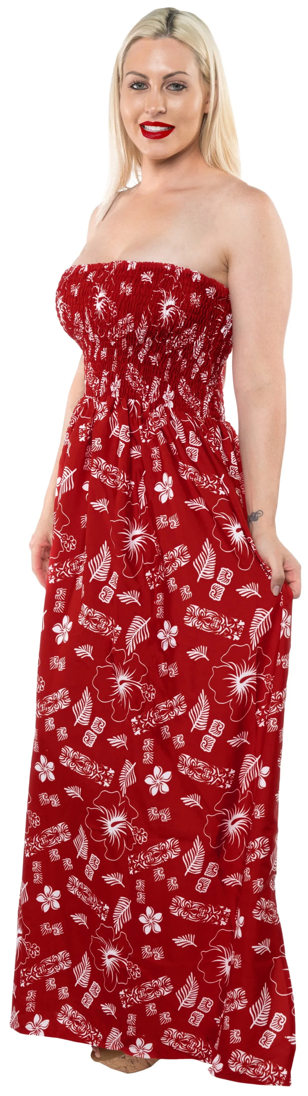 LA LEELA Long Maxi Tube Dress With Flower And Leaf Print All Over For Women Beachy Vibes Beach Cruise Vacation Outfit Female