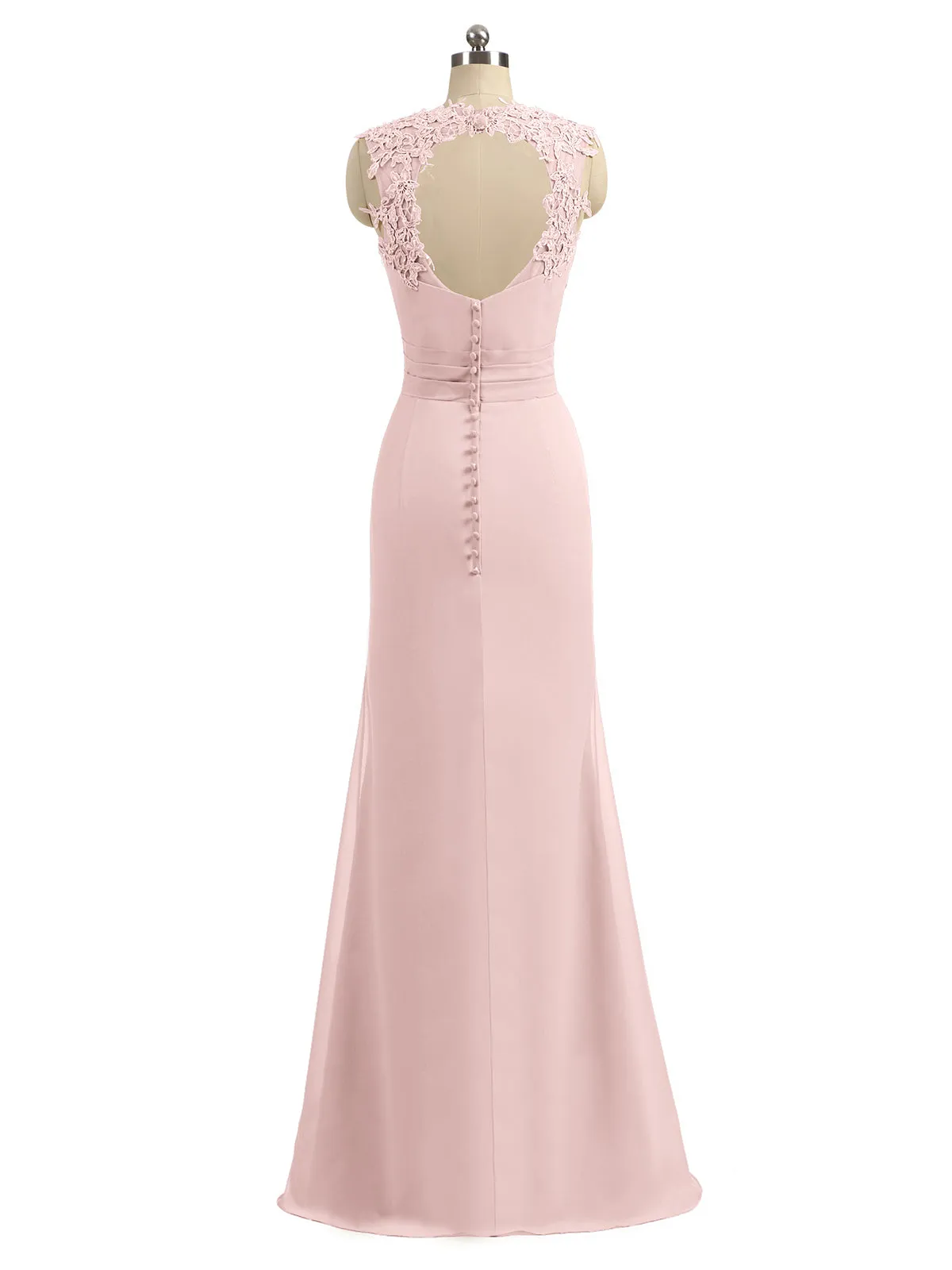 Lace Appliqued Strap Sheath Open Back Dress Dusty Rose