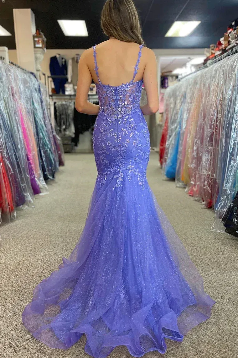 Lavender Appliques Sweetheart Trumpet Long Prom Dresses