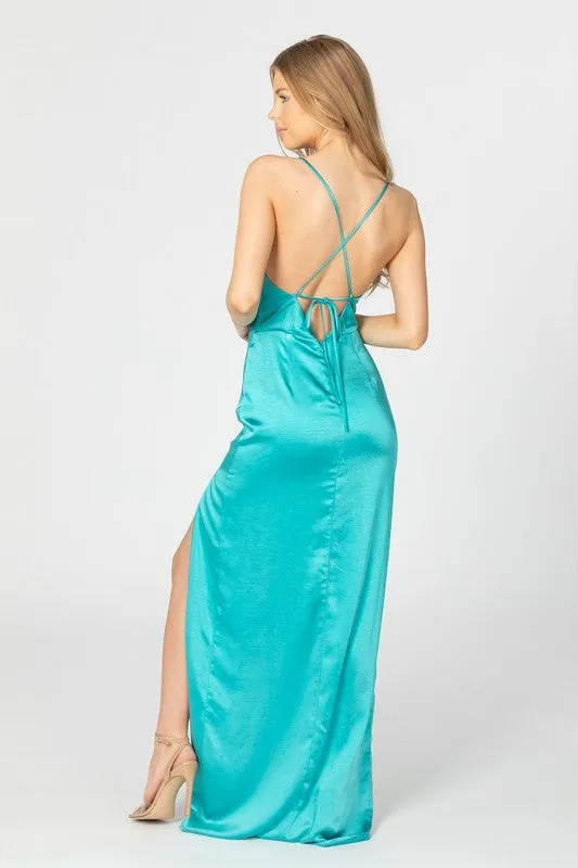 Light Blue Long Silk Sling Evening Dress