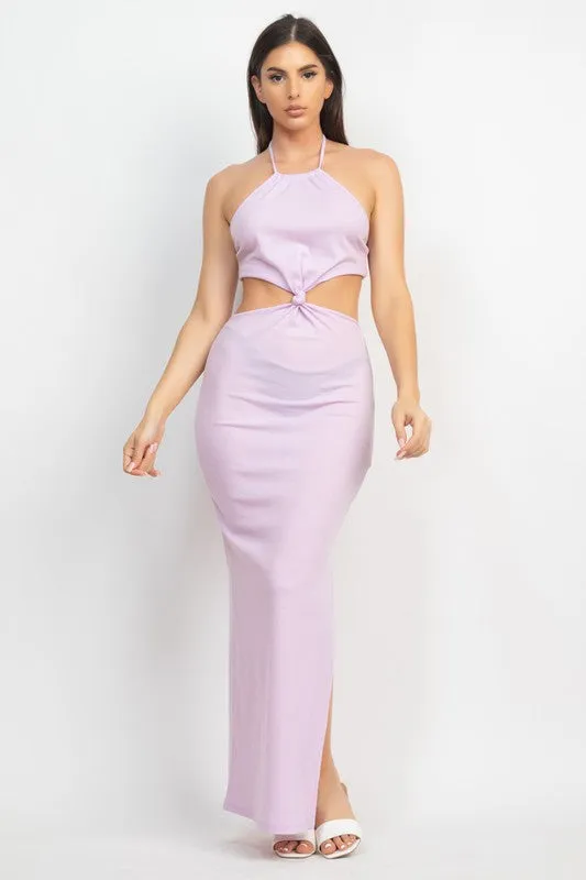 Light Purple Halter Neck Knot Cut-Out Maxi Dress