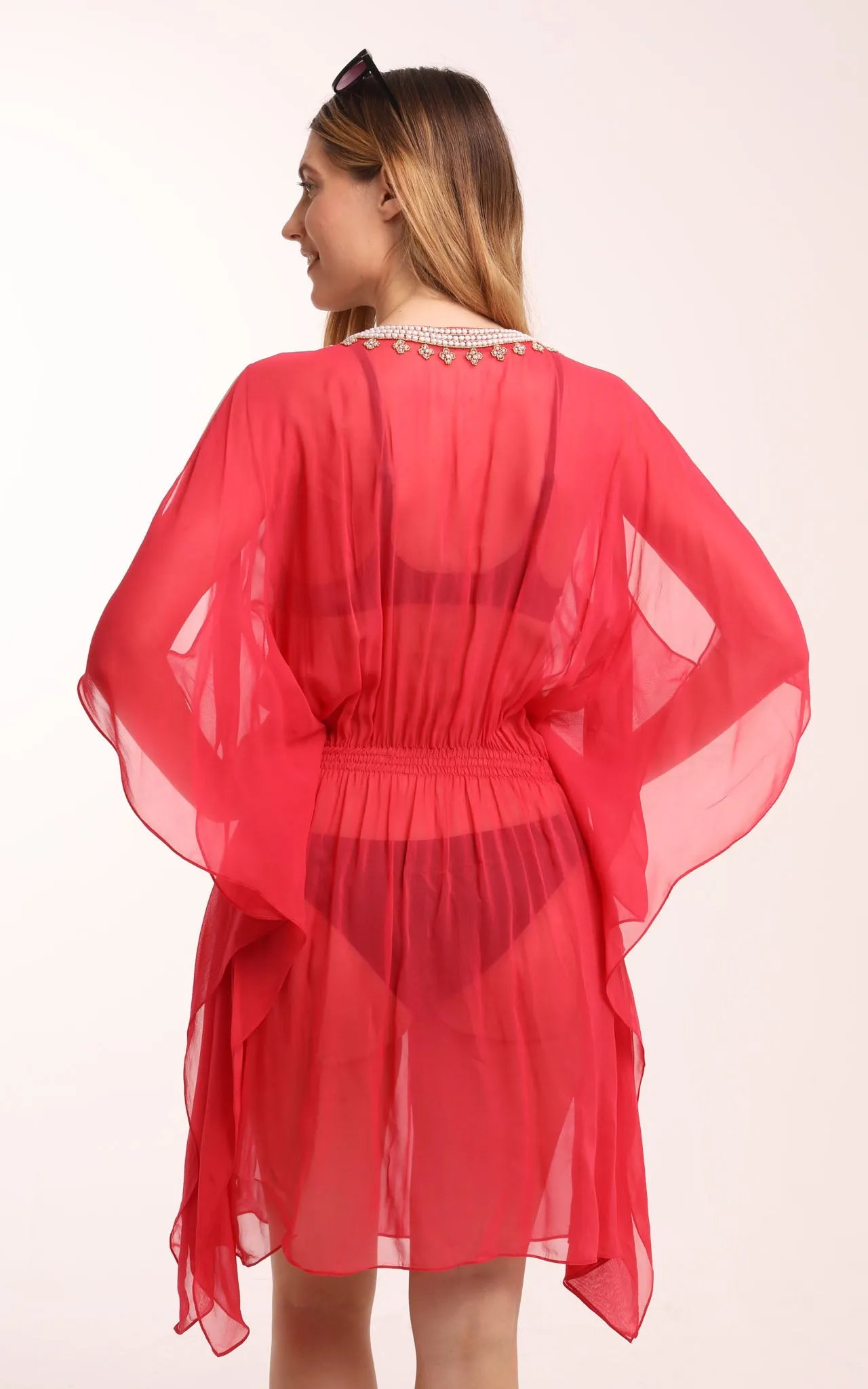 Light Red Kaftan with Beaded Detailing