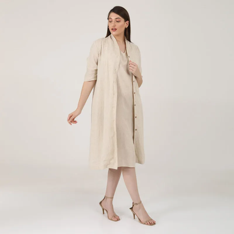 Linen Long Shirt & Dress for Women | Beige | Set of 2