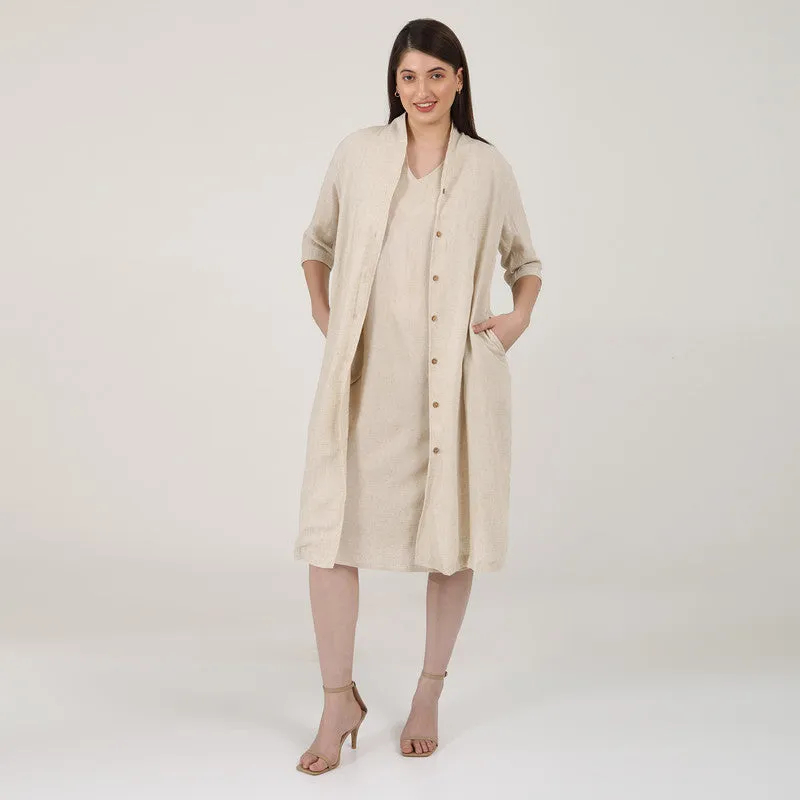 Linen Long Shirt & Dress for Women | Beige | Set of 2