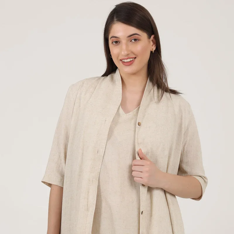 Linen Long Shirt & Dress for Women | Beige | Set of 2