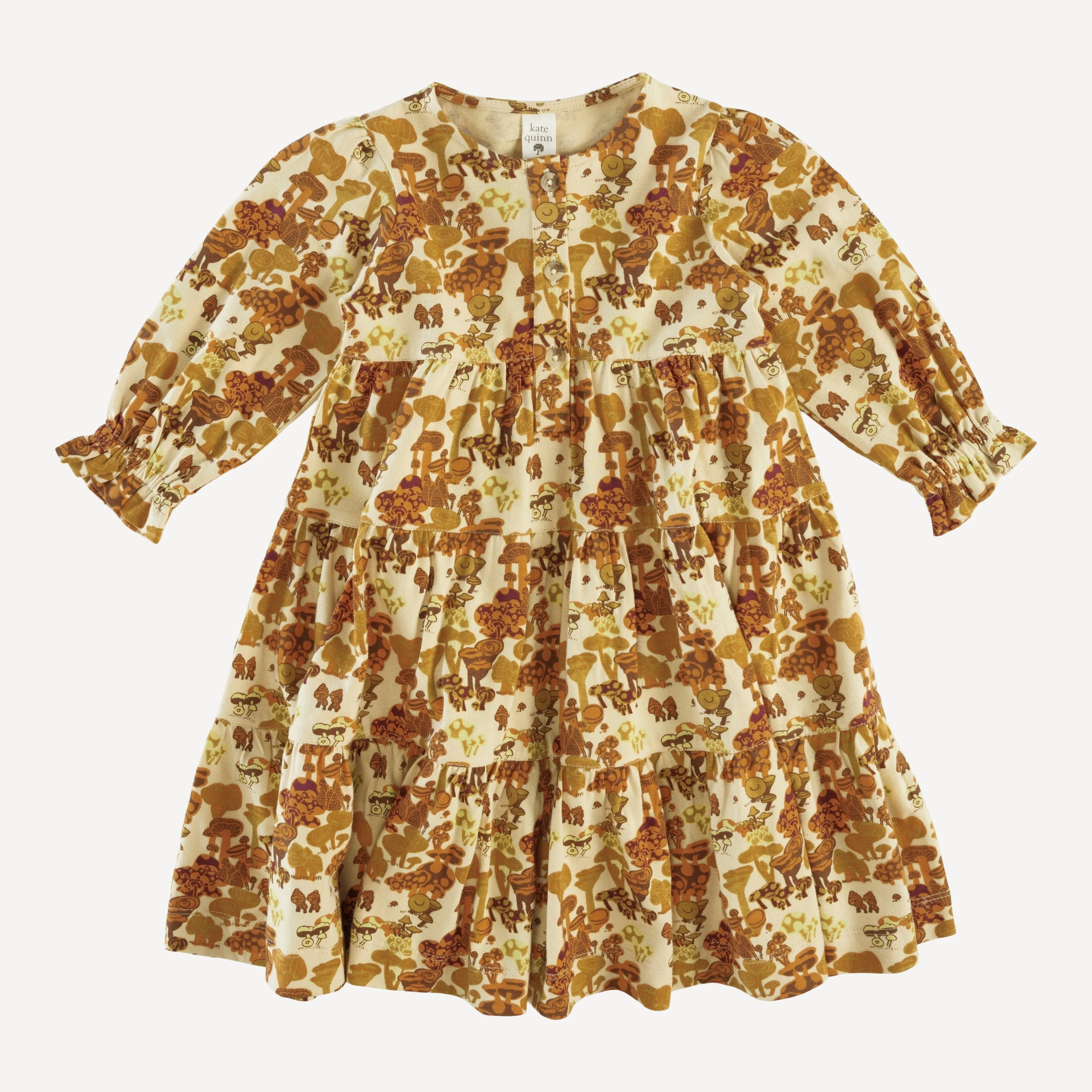 long sleeve henley prairie dress | magic mushrooms | organic cotton jersey