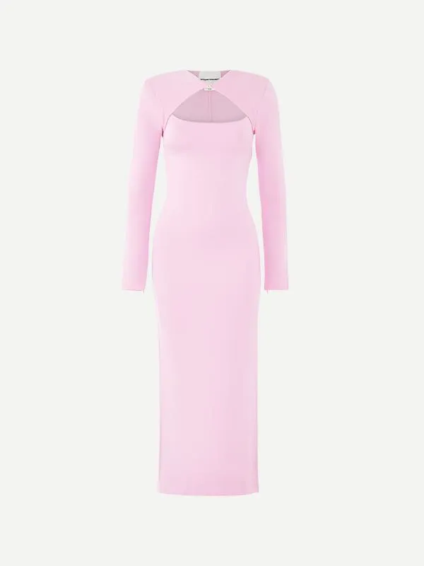 Long Sleeve Knit Midi Dress in Pink