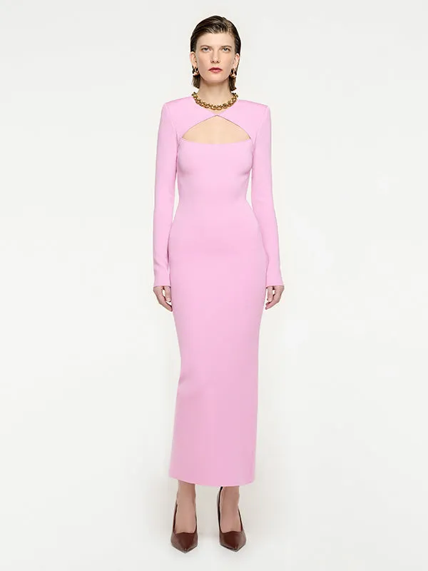 Long Sleeve Knit Midi Dress in Pink