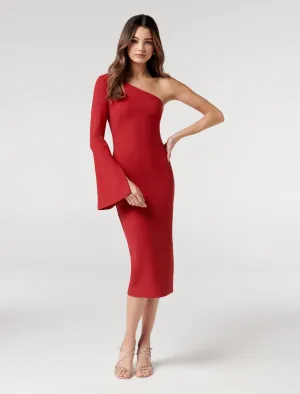 Loridana Flared One Sleeve Bodycon Midi Dress