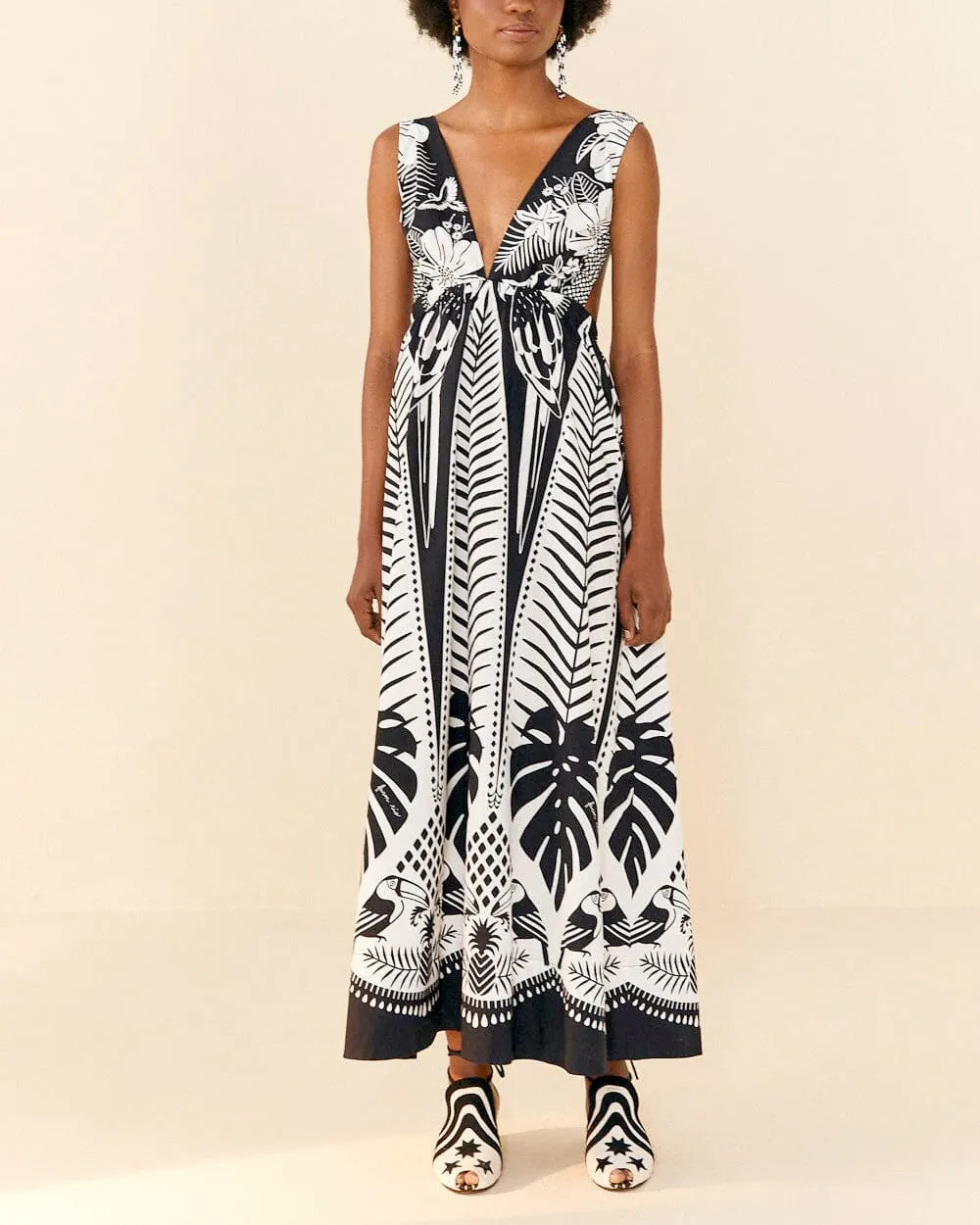 Macaw Elegance Black Cotton Maxi Dress