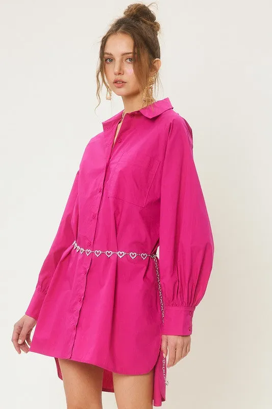 Magenta Pink Colorful Poplin Shirt Mini Dress