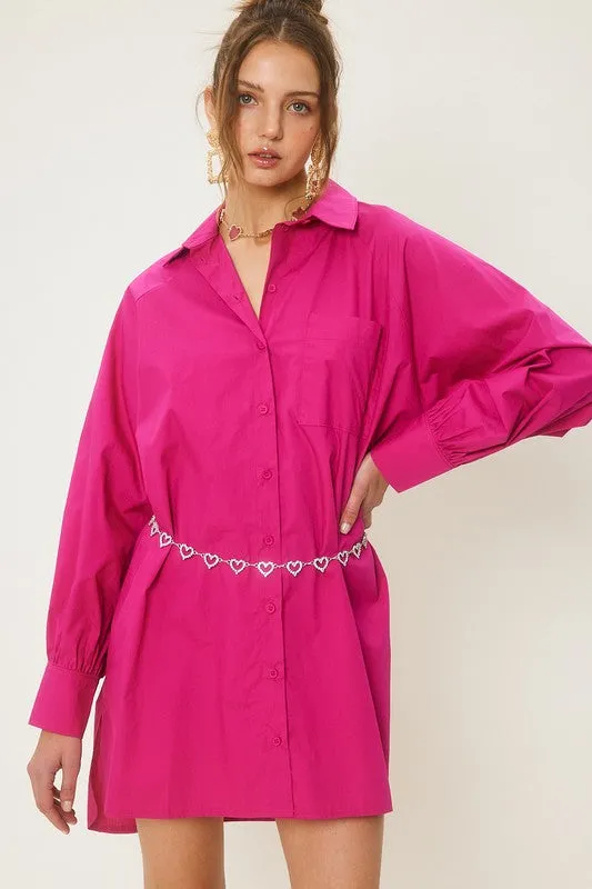 Magenta Pink Colorful Poplin Shirt Mini Dress