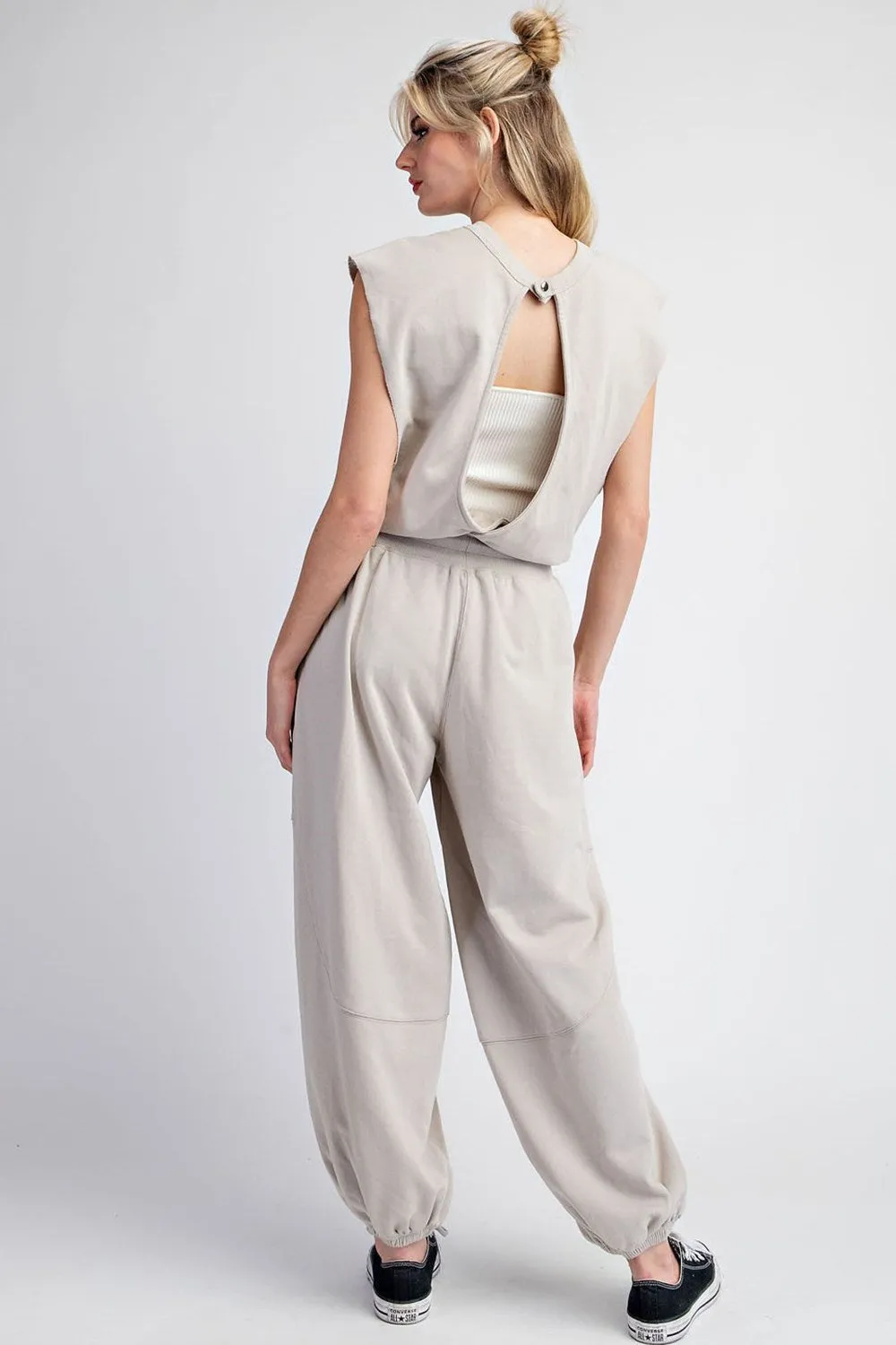 Mineral Washed Open Back Jumpsuit