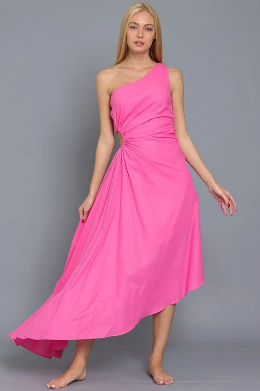 Miska One Shoulder Cut Out Gown Asymmetrical Gown - Pink