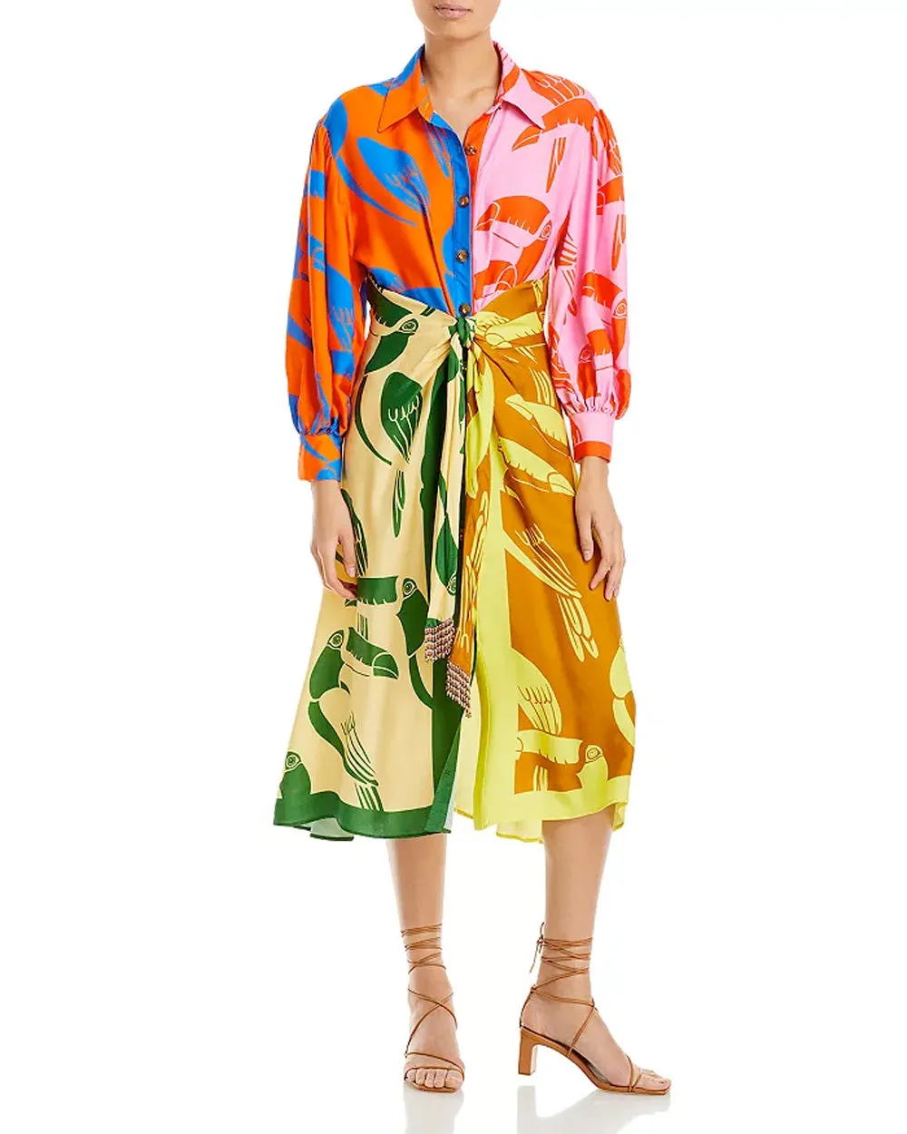 Mixed Rainbow Toucans Midi Dress