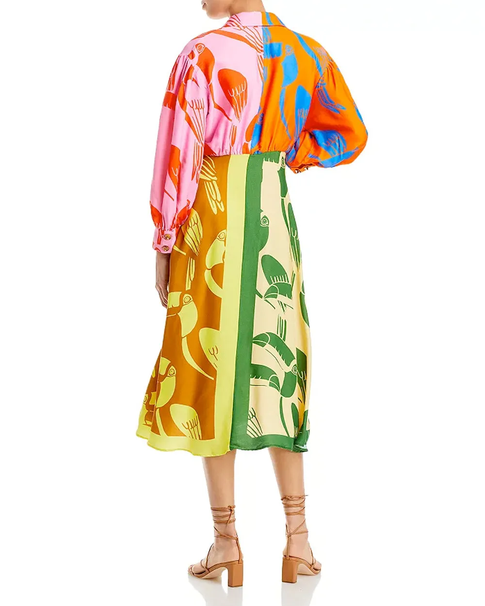 Mixed Rainbow Toucans Midi Dress